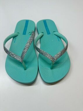 Ipanema Turquoise Glitter Strap Kids Flip Flops